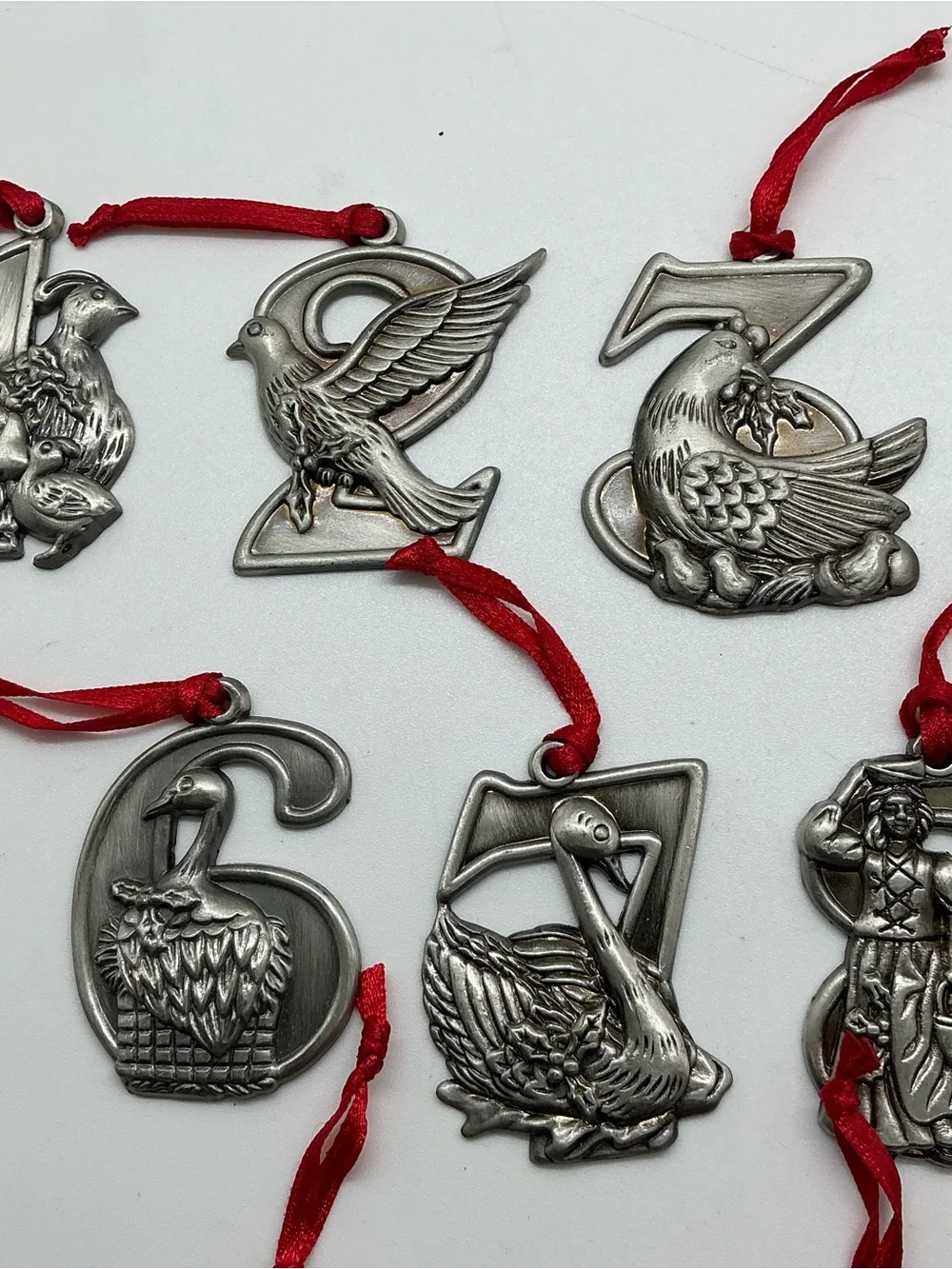 Set of 12 Days of Christmas Metal Pewter Number Hanging Ornaments Silver Color